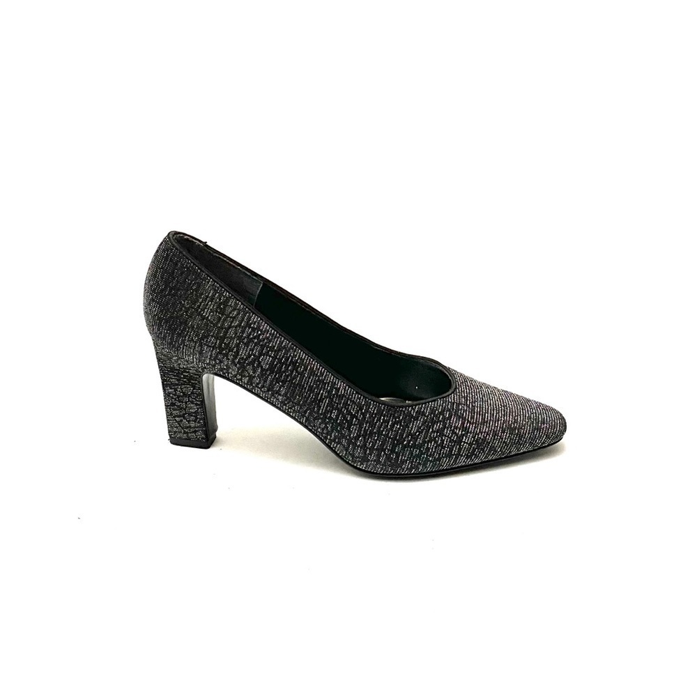 Vintage 90s black fabric silver lurex formal heels